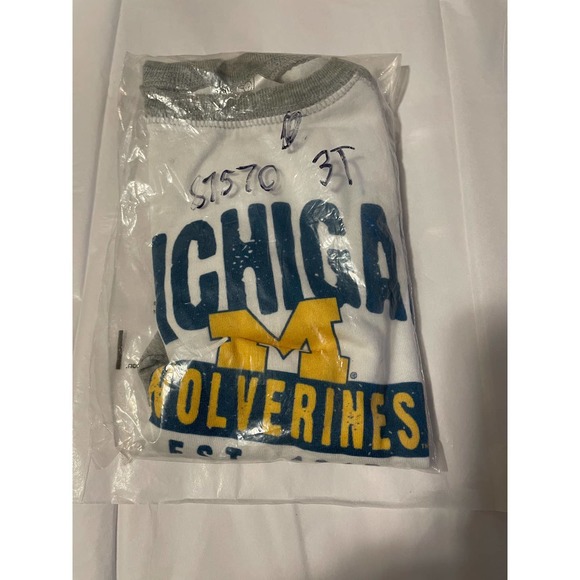 Rabbit Skins Michigan wolverines baseball tee white gray logo long sleeve 3T - Picture 6 of 7
